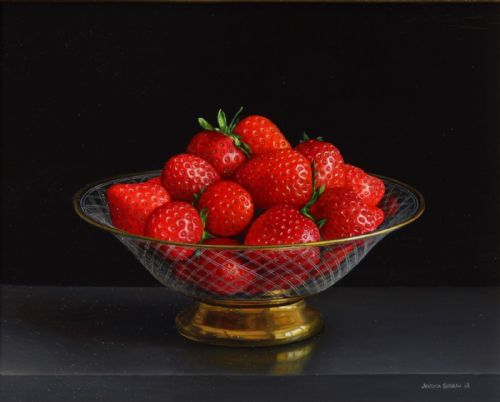 Jessica Brown - Still Life with Strawberries in an Engraved and Gilded Glass Bowl