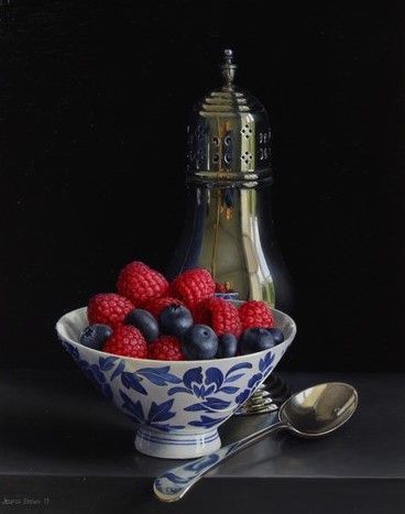Jessica Brown - Still Life with Silver Sugar Shaker and Berries in a Porcelain Bowl