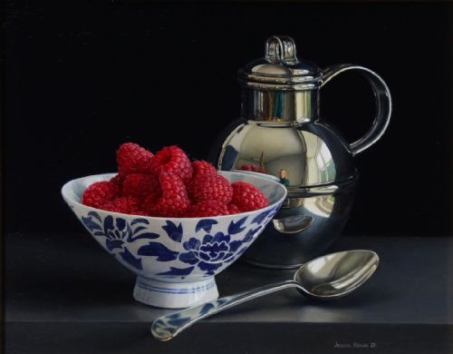 Jessica Brown - Still Life with Silver Jersey Cream Jug and Raspberries